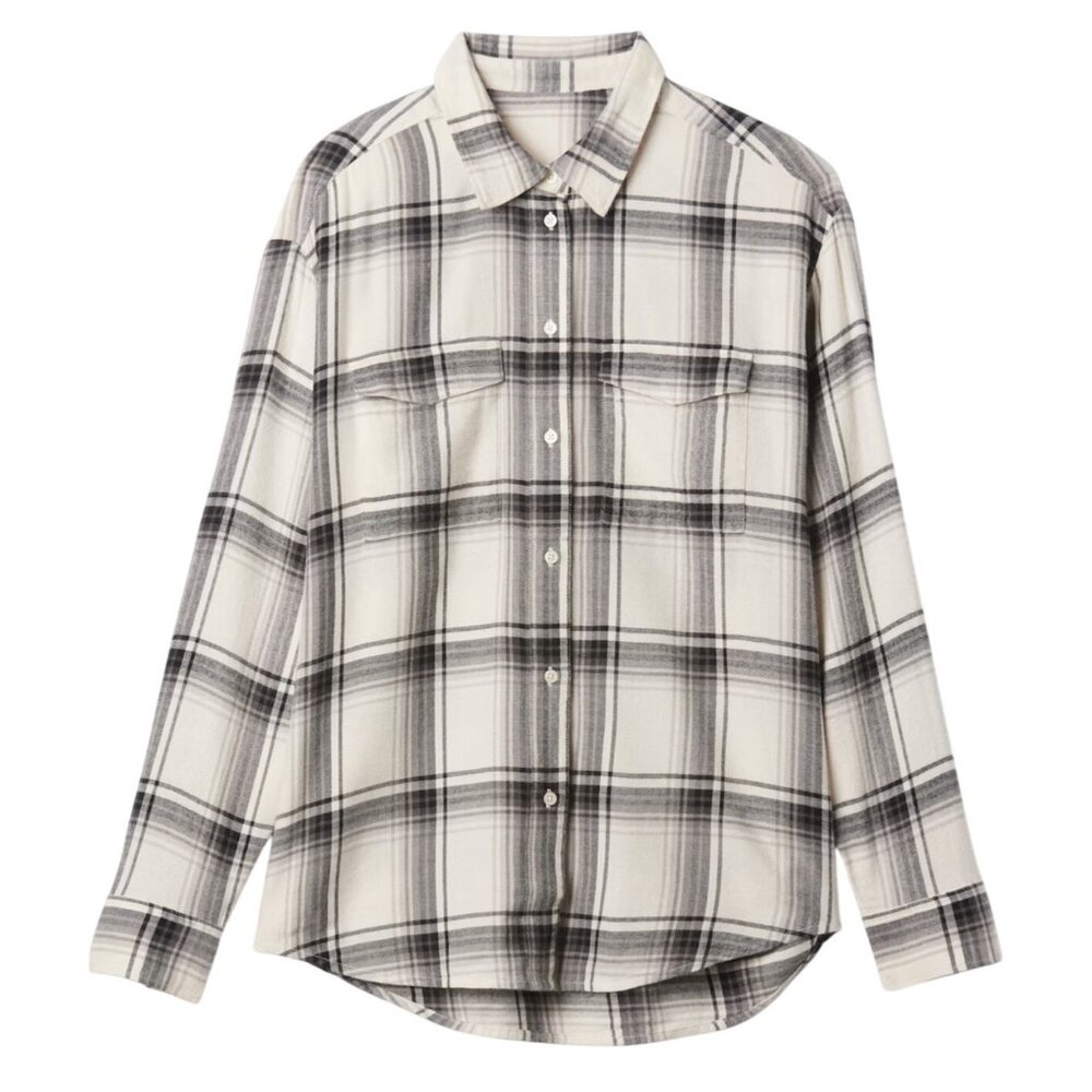 NWT GAP Black & White Plaid Button Front Patch Pockets Relaxed Flannel Shirt - Picture 5 of 8